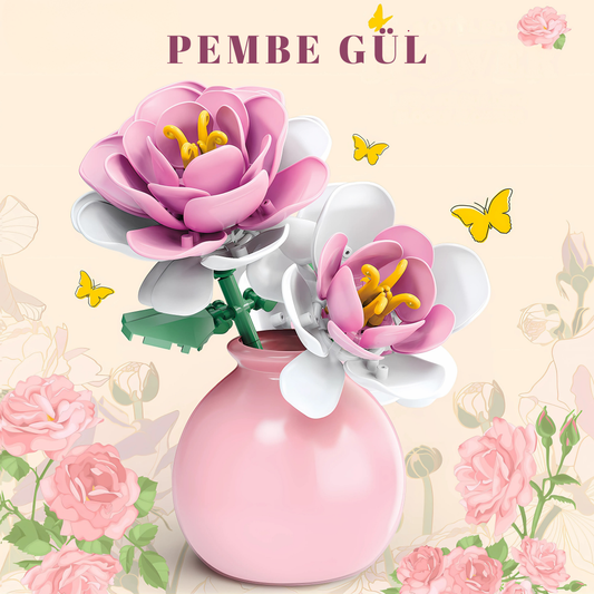 Pembe Gül Çiçeği Vazolu Blockfy™